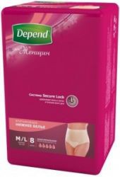 Подгузники-трусы для женщин, Depend (Депенд) р. M-L 8 шт