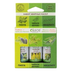 Набор эфирных масел, Oleos (Олеос) 10 мл 3 шт пихта сибирская + чайное дерево + эвкалипт шаровидный